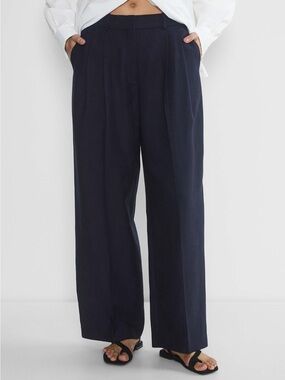 Babaton Wide-Leg Navy Trousers
